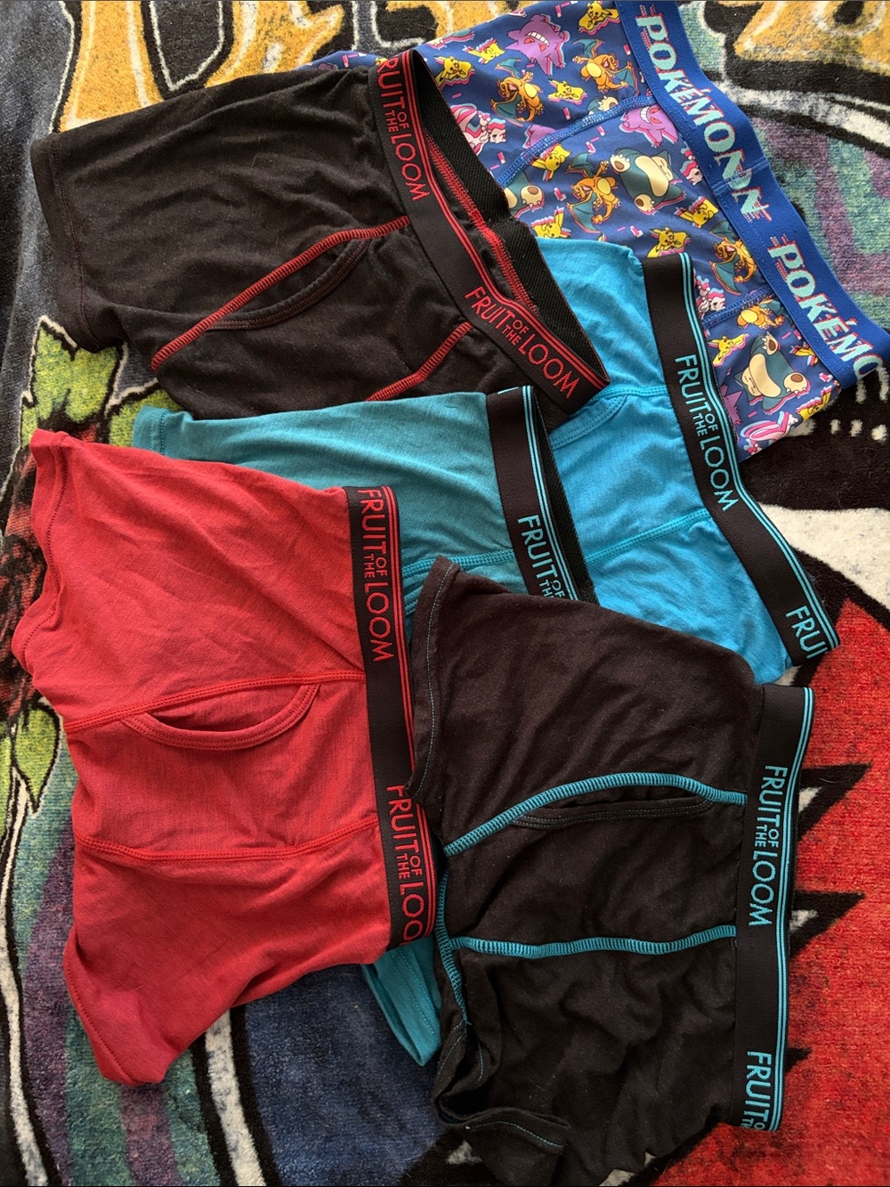 Fruit of the Loom Kids Boxer Briefs - Red, Black, Turquoise, Blue Pattern Kids M